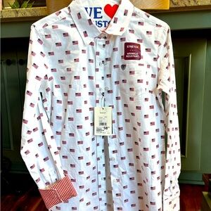 New with tag, women’s long sleeve Kirby shirt in flag pattern size medium